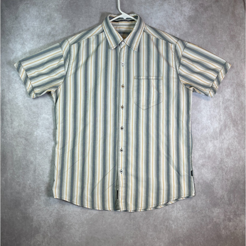 Kuhl Shirt Mens Large Blue Striped Button Up Short Sleeve Aztec Southwestern